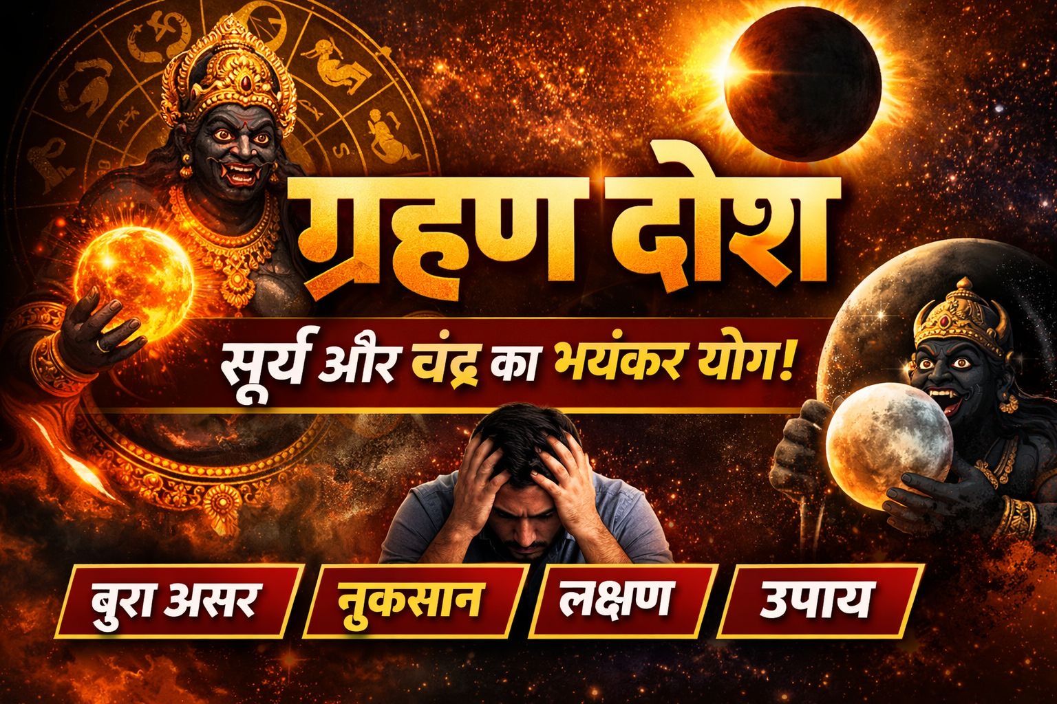 कुंडली में ग्रहण दोष क्या होता है? सूर्य ग्रहण दोष और चंद्र ग्रहण दोष के लक्षण, नुकसान और उपाय